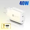 40W PD+QC3.0 Snabbladdare Dual Ports Type-C Snabbladdadapter för iPhone 13 Mini 12 Pro 11 Max Samsung S22 Huawei Xiaomi Oppo Vivo LG Wall Chargers