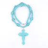 Pendant Necklaces Trendy Cross For Woman Jewelry Gift Turquoises Howlite Beads & Necklace Strand 21 Inches QF3109Pendant