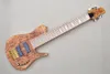 Factory Custom Natural Wood Color 6-snarige elektrische basgitaar met spalted esdoorn fineer esdoorn vaterbord nek-thru-body aanbieding aangepast