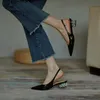 Moda-elbise ayakkabıları beyaz patent deri kadınlar Slingback pompaları sivri uçlu sığ yaz sandaletleri siyah ofis bayan iş kadın espadrilles