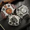 Wristwatches Oulm Unique Design Watches Men Male Quartz Clock Big Size Two Time Zone Casual Wristwatch Relogio Masculino