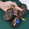 Car Keys Bag Keychains Rings Brown Flower Plaid PU Leather Gold Metal Keyrings Holder Pendant Charms Fashion Design Pouches Jewelry Gifts