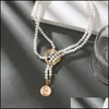 Pendant Necklaces Pendants Jewelry Vintage Imitation Pearl Wrap Geometric Metal Necklace Long For Women Wedding Party Portrait Coin Gift 8