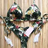 Swimsuit Sexy Floral Print Bikinis Striped Patchwork Women Bandage Bikini Set Swimwear Brazilian Beachwear Bathing Suit 220408