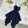 FMFSSOM Women Sexy Strap Dresses Summer Female V Neck Sleeveless High Waist Dress Ladys Sash Tie Up Dress 220509