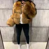 2021 New Casaco Feminino Winter Fake Raccoon Fur Coat Women Fluffy Faux Brown Thick Warm Outerwear Fashion Overcoat J220719