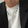 Original Color Hand-Beaded Daisy Necklace Niche Retro Hip-Hop Stitching Ins Style Fashion All-Match Jewelry Collarbone Chain