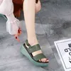 Handmade sandals retro single shoes muffin simple leather round head sandals women