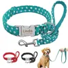 Dog Collar Custom Nylon Pet Polka Dot Walking Leash Set Personalized Puppy Nameplate ID Tag s Adjustable Engraved Y200515