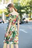 Women's Runway Dress Slash Neckline Short Sleeves Elastic Waist Printed Ruffles A Line Summer Holiday Dresses Vestidos