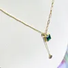 Pendant Necklaces Stainless Steel Accessories 18K Gold Jewelry Square Emerald And Round Plate Beads Chain NecklacesPendant