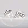 Otantik 925 STERLING Gümüş Tiara Wishbone Saplama Küpe Kadınlar İçin Lüks Kızlar Hediye Küpe Fit Pandora Moda Takı Brincos 298274CZ 288274CZ