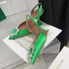 Amina muaddi sandálias de cetim verde com fivela enfeitada com cristais Slingbacks sapatos de salto alto bico fino sapatos femininos de grife de luxo Sapatos femininos para noite 35-42