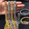 Kedjor mode kubansk länk kedja halsband guld färg icedout asfalterade rhinestones cz bling rappare halsband män hip hop rock smycken partychains