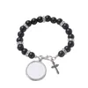 Artisanat cadeaux pendentifs en métal 4 couleurs bracelet par Sublimation pendentif par transfert de chaleur chapelet bracelet de perles croix jésus LK11105
