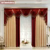 red curtains panels