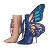 Sorbern Glitter Butterfly Ankel Boots Kvinnor Pekade Toe High Heel Stilettos Multi Colors