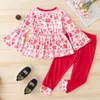 Ensembles de vêtements enfant en bas âge bébé enfants filles haut pantalon ensemble saint valentin froncé robe hauts amour imprimer jupe pantalon pantalon fille hiver