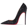 Dress Shoes Super Pointed Pumps Women's Thin Heels Black Silver Sequins Sexy Fashion Single ShoesDress