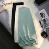 Syiwidii Silk Satin Long Skirts for Women 4 Seasons Elegant Female Midi A Line Side Zipper Back Elastic Band Fashion 220401
