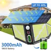 Lámpara Solar para exteriores superbrillante LED 410, 3 modos, Sensor de movimiento, luz de jardín de inducción humana, 3000mAh, luces de pared impermeables para patio