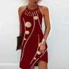 Sexig miniklänning kvinnor mode tryckt halter ihålig ut ärmlösa klänningar elegant boho klänning kvinnlig strand fest klänning vestidos 220705