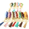 6 färger akrylknappar armband nyckelring personaliserad tofs pendell nyckelring kvinnlig hand sträng armband modetillbehör