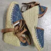 Dames Wedge Sandals Platform Espadrille schoenen visser Heel Heels Designer Lichtgewicht kalfsleer schoen Twine Weave Laces-up met doos No37