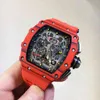 디자이너 럭셔리 스위스 시계 비즈니스 남성 섬유 완전 자동 다기능 와인 배럴 Richa Watch Trend Mechanical