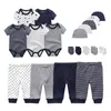 Cotton Solid born Baby Sets Unisex Bodysuits+Pants+Hats+Gloves Baby Girl Boy Clothes Short Sleeve Roupas de 220425