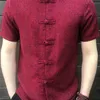 Incerun estilo chinês masculino botão de camisa stand gole de manga curta casual tops soltos cor sólida cor de tang de tang shirts 220621