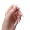 Medellång längd stilett franska naken falska naglar pärla design rika fase naglar tryck på nagelkristall naglar tips presentförpackning 220726