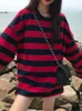 Streetwear Striped T Shirt Kobiety Punk Oversize Shirt Kobiety Gothic Vintage Długie Rękaw Koszulki Para Moda Bluzka Kobiety Top 220408
