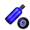 Lege blauwe glazen fles Zwart schroefdeksel met binnenste plug Essentiële oliedruppelkleuren Draagbare hervulbare cosmetische container 5 ml 10 ml 15ml 20ml 30ml 50ml 100ml