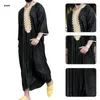 Vêtements ethniques Imprimer Revers Robes Musulmanes Robe Pour Hommes Chemise À Manches Longues Kaftan Thobe RobeEthnique