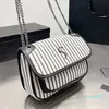 Designer Canvas Messenger Bag Épaule Messenger Bag Silver Chain Envelope Bag Black and White Stripes