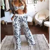 Summer Women Fashion 2 Pieces Set Tracksuit Boho Print Sexy Sleeveless Crop Top Loose Wide Leg Pants Suits Female Clothing 220812