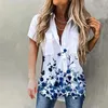 Blouses feminina camisas de verão Vintage Retro Retro Tops Floral Botão frontal Cardigan Bolsos de manga curta Turn Down Collar White