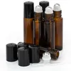 10 ml Amber Glass Roll on fles met roestvrijstalen bal voor essentiële oliën Lege navulbare parfumflessen containers 1000 stks