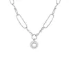 925 Colar de prata esterlina pingentes de link pesado Cadeia de cristal branco redondo colares pendentes para mulheres Presentes de festa de casamento para meninas