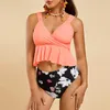 Women's Swimwear Two Pieces Swimsuits Women Flower Print Summer Large Bathing Suits Tankini Beachwear Sexy Bikini SwimdressWomen's