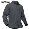 TACVASEN夏の貨物ワークシャツメンズ長袖軽量クイックドライチカルの軍用実用ティリティシャツジップポケットアーミーシャツ220401