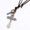 Retro Letter ID Jesus Cross Necklace Ring Charm Justerbar läderkedjhalsband för kvinnor Män modesmycken gåva