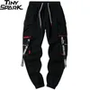 Men Hip Cargo Pants Streetwear Harajuku Joggers Tactical Zipper Pockets HipHop Swag Ribbon Harem Track Trousers 220330