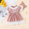 Robes de fille vêtements de bébé fille été né infantile filles robe mode à manches courtes dentelle bord bandeau 2 pièces ensemblesfille