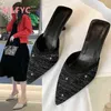 Große halbe Drag-Frauen 2022 neue Fee-Stil stricken spitze Stiletto-High-Heels Oberbekleidung Baotou lässige Hausschuhe G220525