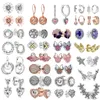 New 100% 925 Sterling Silver Earrings Sparkling Pink Solitaire Hoop Earrings Wishbone Heart Stud Earrings Jewelry Gifts for Women
