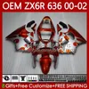 OEM Body for Kawasaki Ninja ZX 636 600CC ZX-600 ZX-6R ZX636 ZX6R 00 01 02 37HC.141 ZX 600 CC 6 R مصنع أحمر ZX 6R ZX600 CONLING ZX-636 2000 2001 2002 حقن العفن هدية