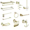 Bath Accessory Set Polished Gold Bathroom Accessories White Crystal Decoration Hardware Solid Brass Double Towel Ring HolderBath