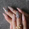 Matte bling kristal nep nagel naakt lange stiletto valse nagels roze onregelmatige diamant onregelmatige kristal kaviaar elegante luxe 220725